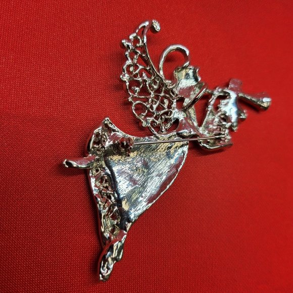 Angel Playing Trumpet Christmas Pin Brooch - Picture 10 of 12